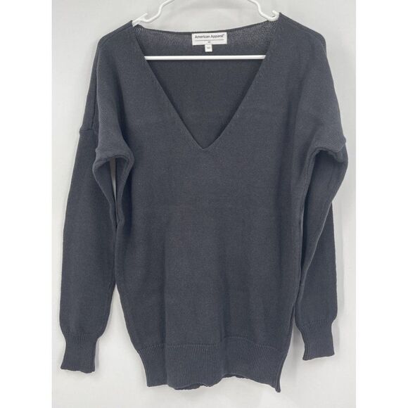 American Apparel Basic Knit V Sweater Size XS Black 100% Cotton - Picture 3 of 5